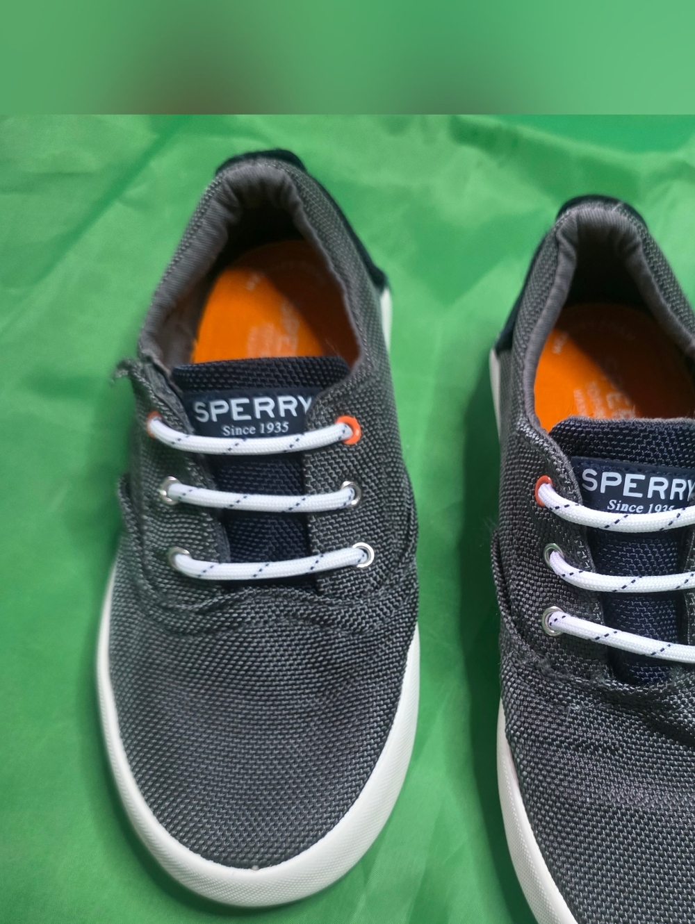 Sperry Kids Charcoal Canvas Boat Shoes with White Laces
